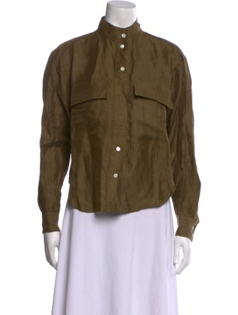 FRAME Linen Mock Neck Button-Up Top