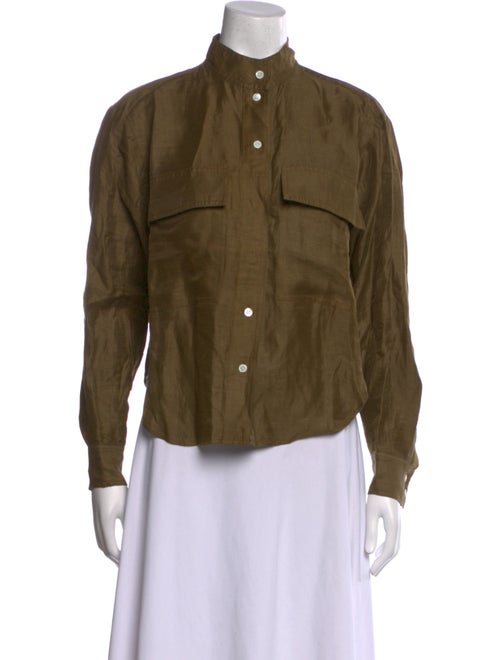 FRAME Linen Mock Neck Button-Up Top