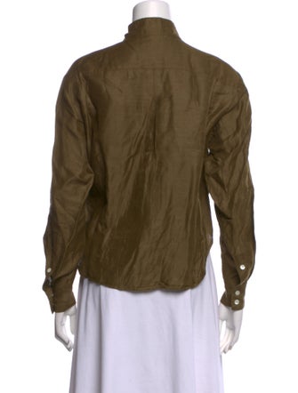 FRAME Linen Mock Neck Button-Up Top