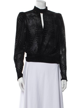 FRAME Animal Print Mock Neck Crop Top