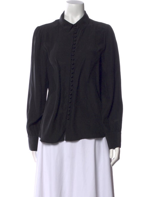 FRAME Silk Mock Neck Button-Up Top