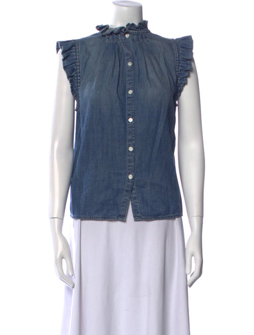 FRAME Mock Neck Sleeveless Button-Up Top