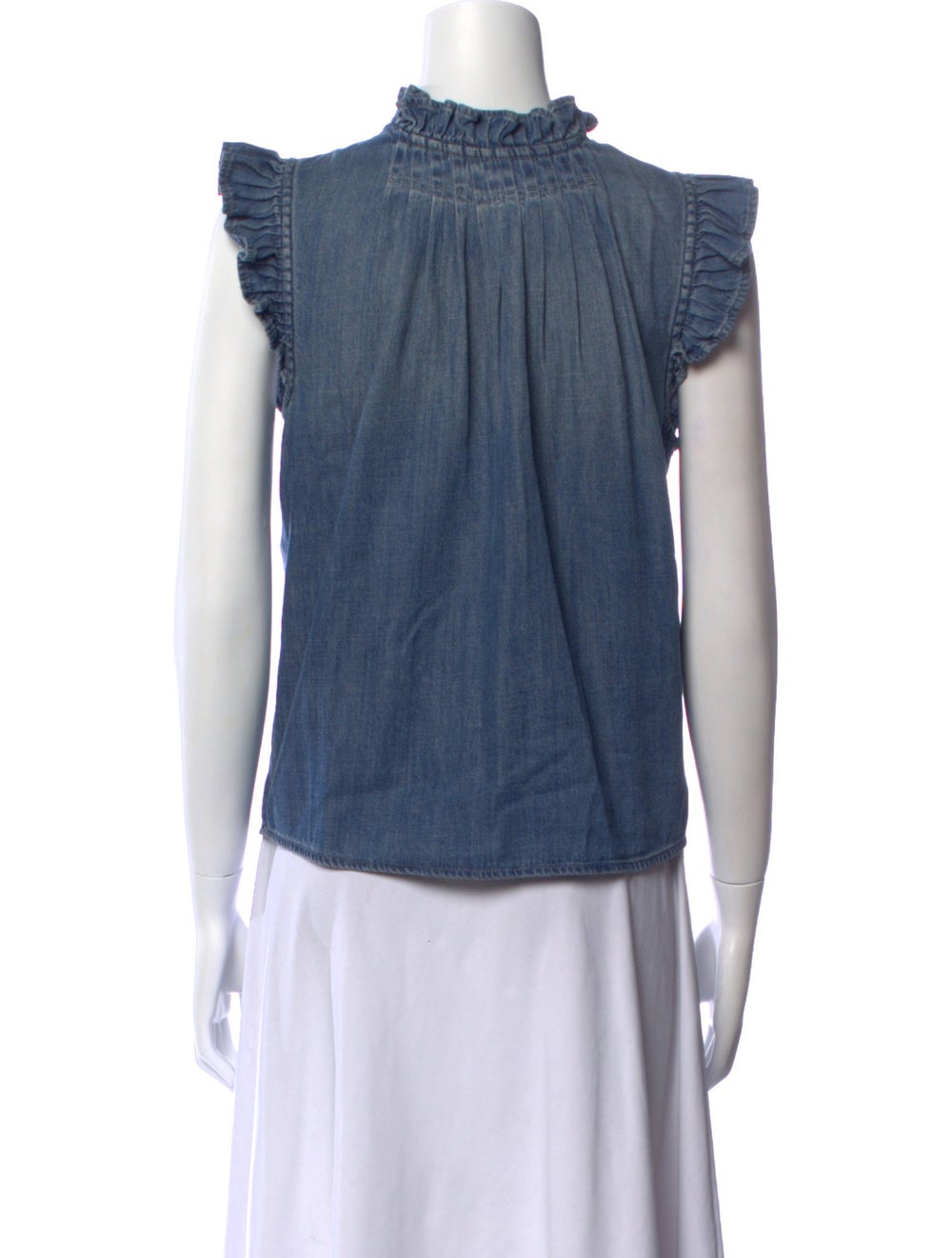 Frame Button-Up Top Blue Pleated & Ruffle Accents… - image 3