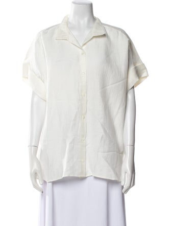 FRAME Linen Short Sleeve Button-Up Top