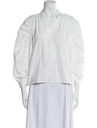 FRAME V-Neck Three-Quarter Sleeve Blouse