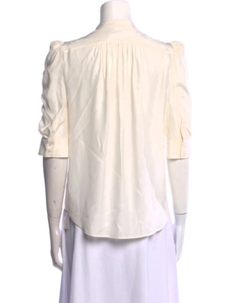 FRAME Silk Mock Neck Button-Up Top