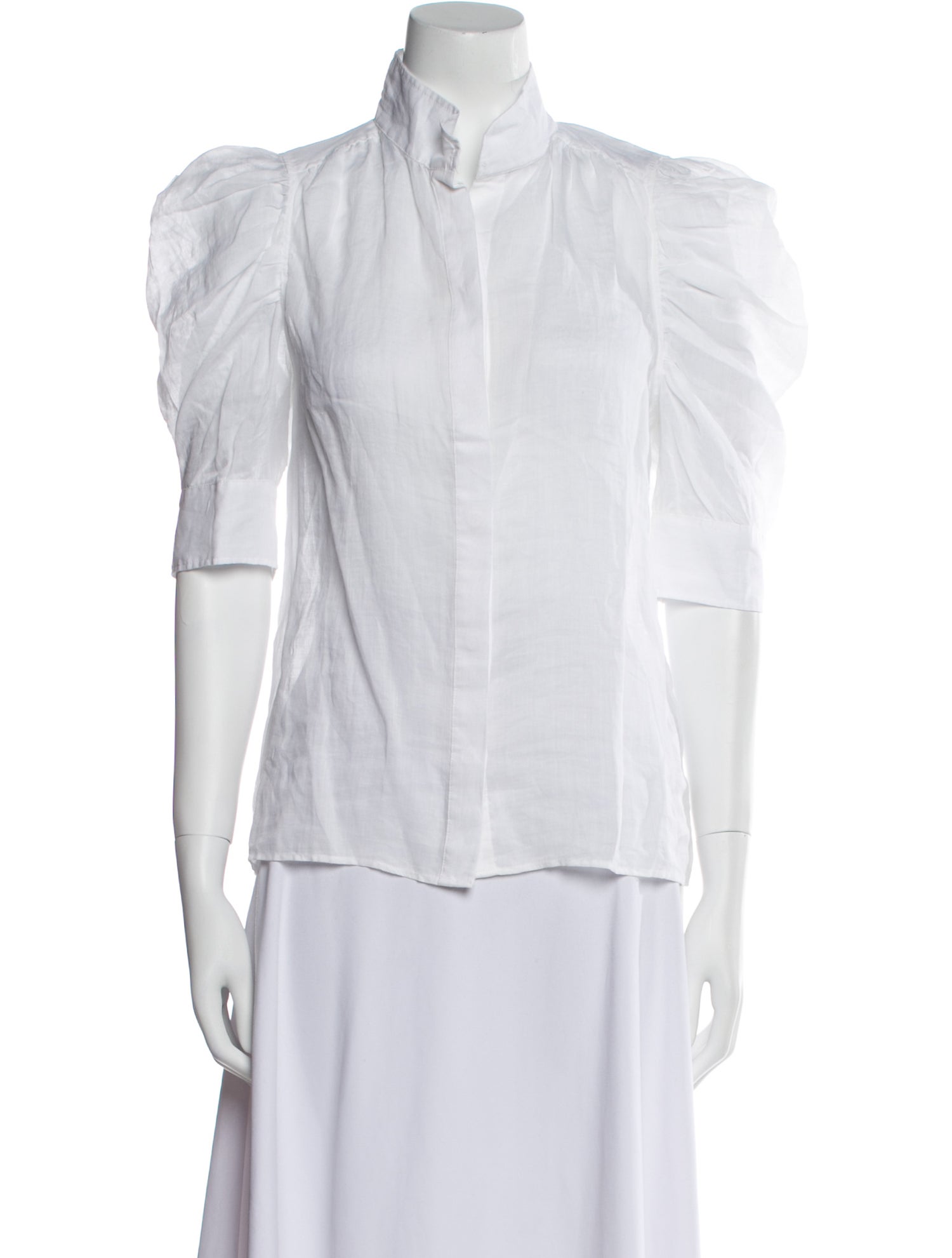 FRAME Mock Neck Short Sleeve Button-Up Top