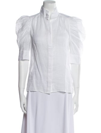FRAME Mock Neck Short Sleeve Button-Up Top