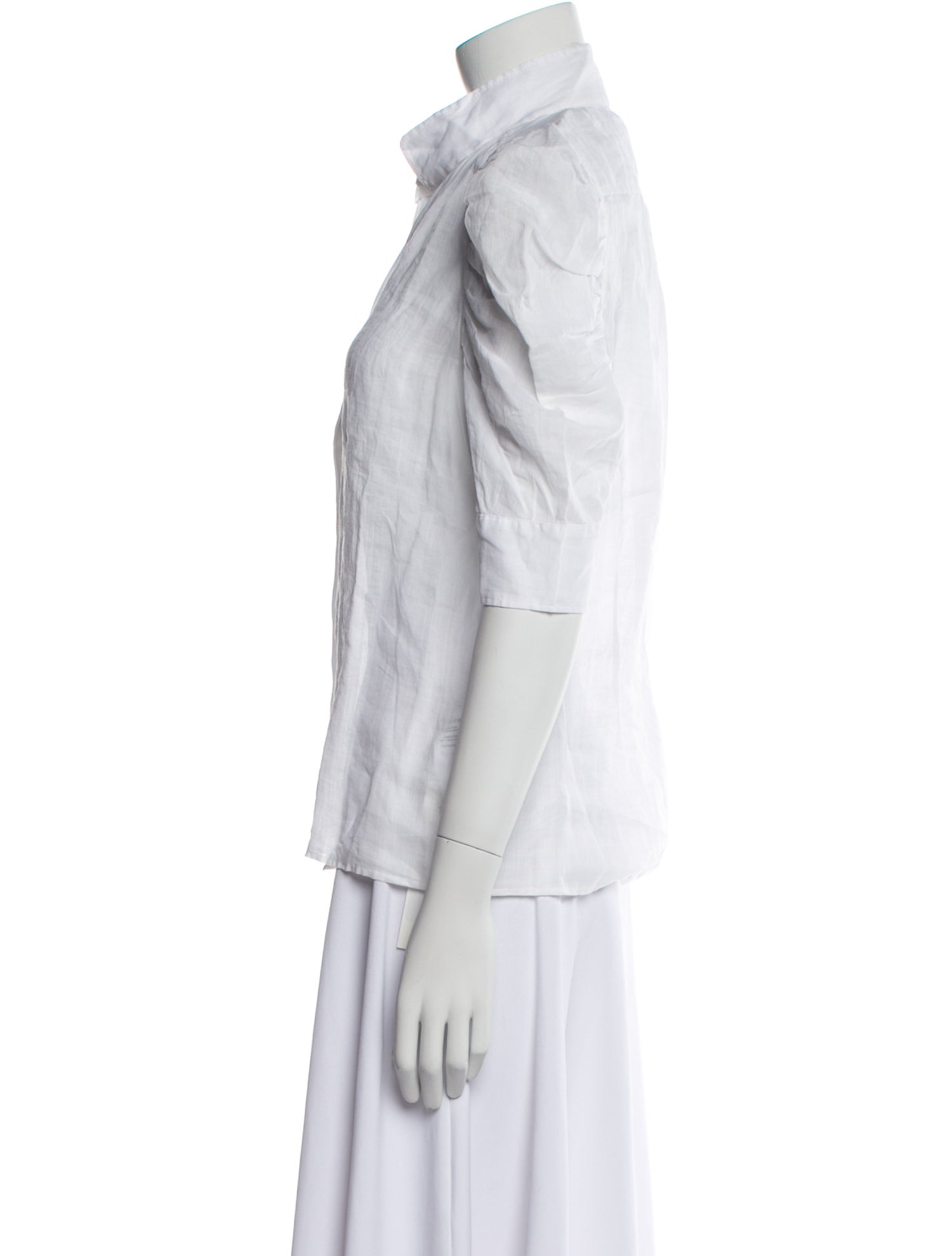 FRAME Mock Neck Short Sleeve Button-Up Top