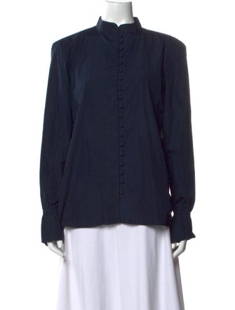 FRAME Mock Neck Long Sleeve Button-Up Top