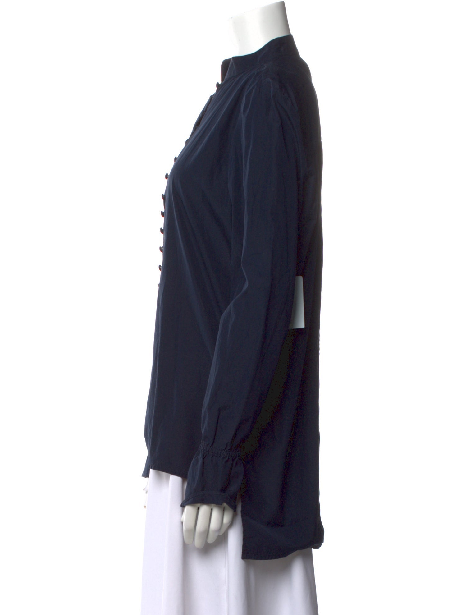 FRAME Mock Neck Long Sleeve Button-Up Top