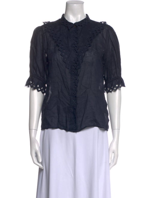 FRAME Mock Neck Three-Quarter Sleeve Blouse