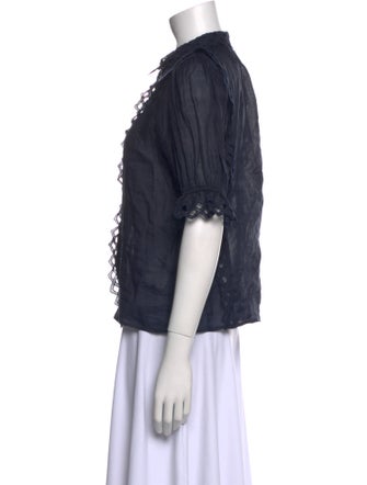 FRAME Mock Neck Three-Quarter Sleeve Blouse