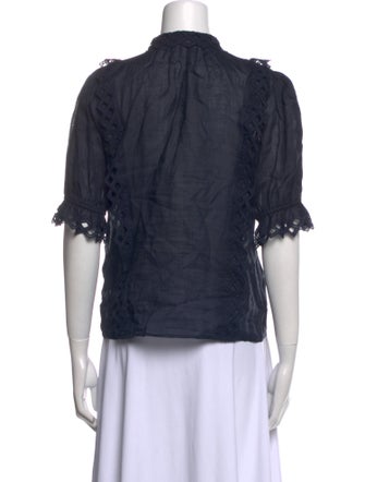 FRAME Mock Neck Three-Quarter Sleeve Blouse