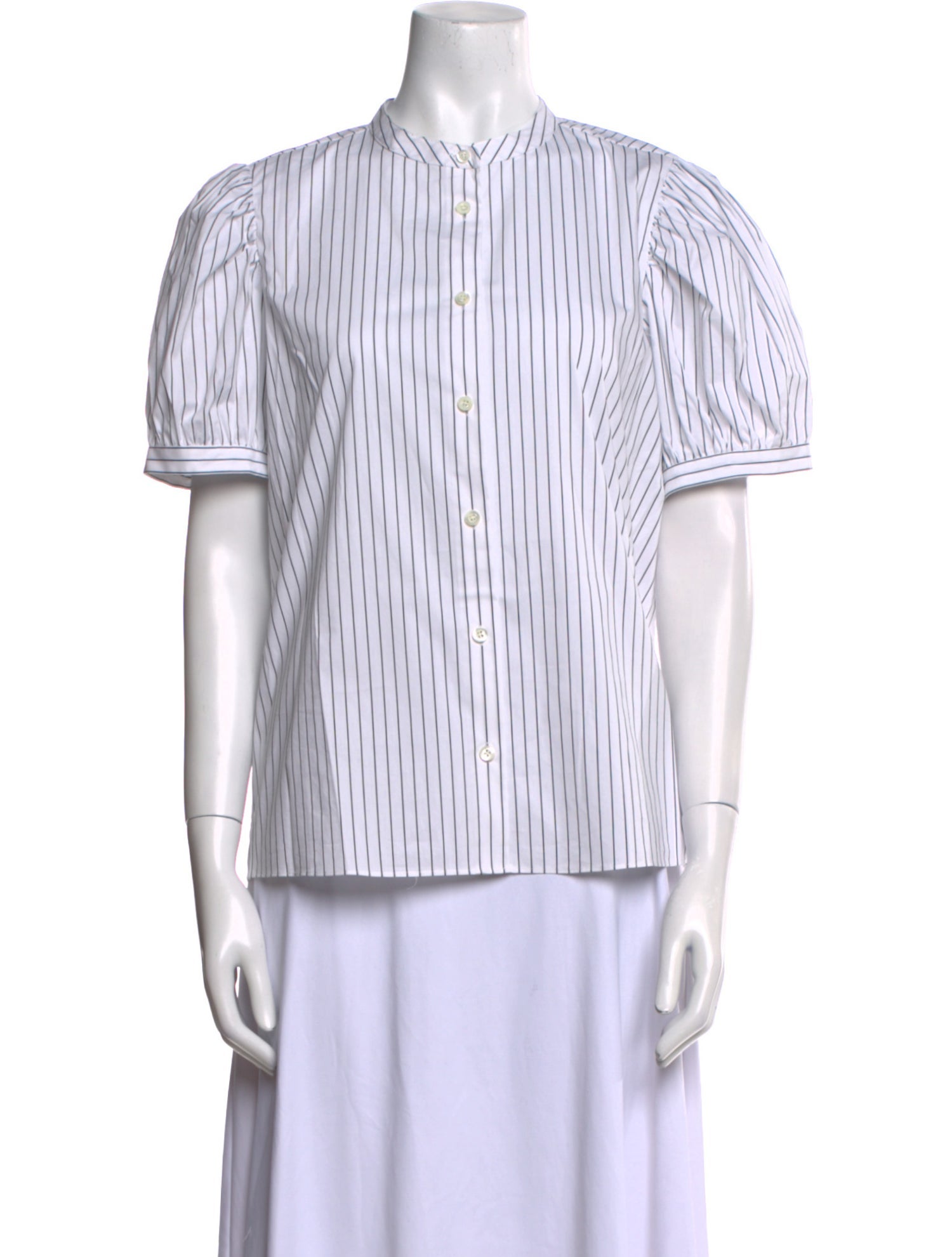 FRAME Striped Mock Neck Button-Up Top
