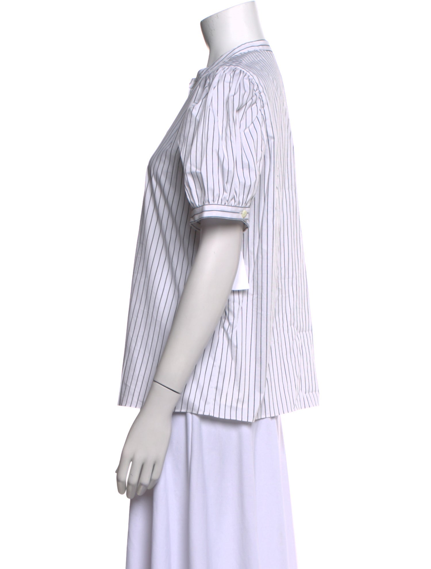 FRAME Striped Mock Neck Button-Up Top