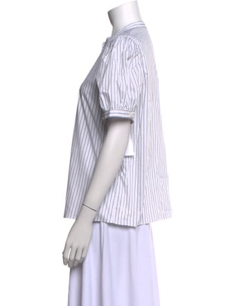 FRAME Striped Mock Neck Button-Up Top