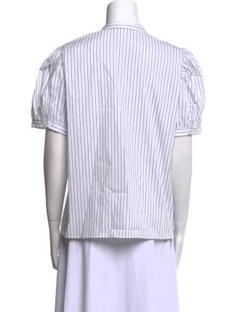 FRAME Striped Mock Neck Button-Up Top