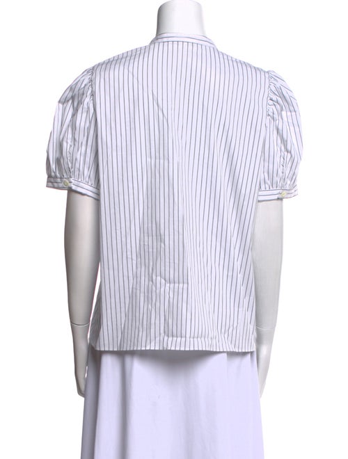 FRAME Striped Mock Neck Button-Up Top