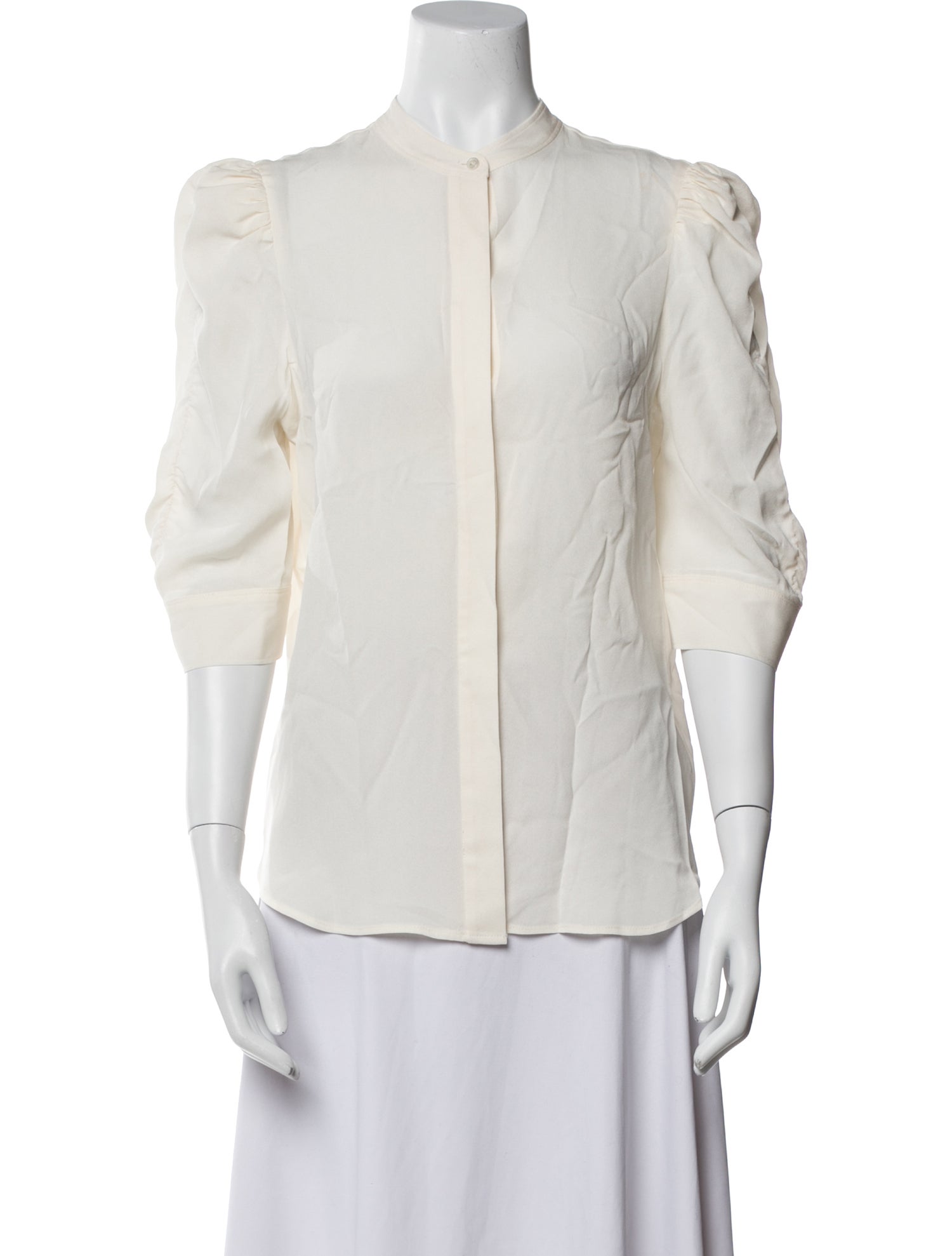 FRAME Silk Mock Neck Button-Up Top