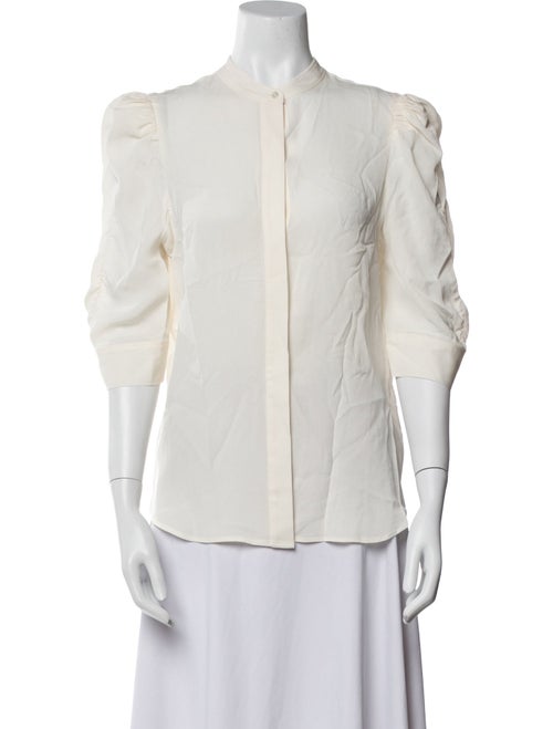 FRAME Silk Mock Neck Button-Up Top