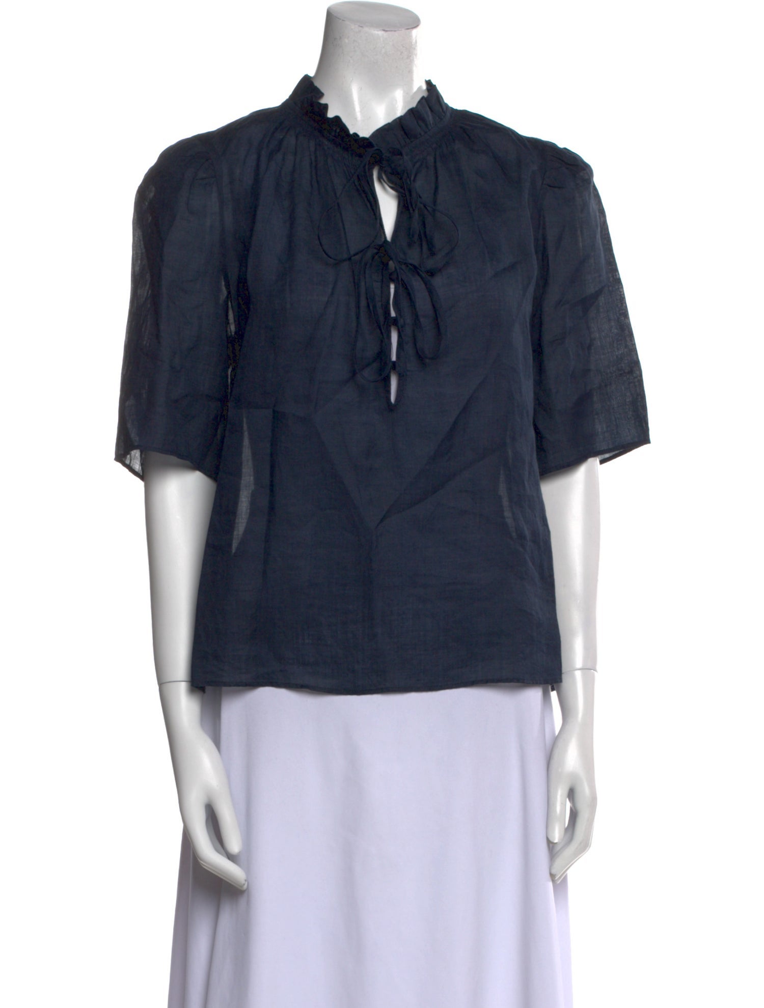 FRAME Tie Neck Short Sleeve Blouse