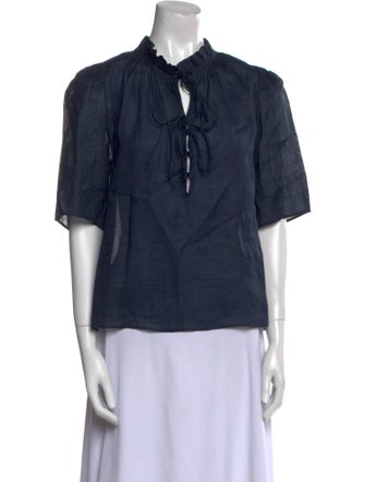 FRAME Tie Neck Short Sleeve Blouse