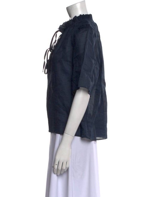 FRAME Tie Neck Short Sleeve Blouse