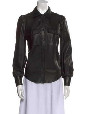 FRAME Leather Long Sleeve Button-Up Top