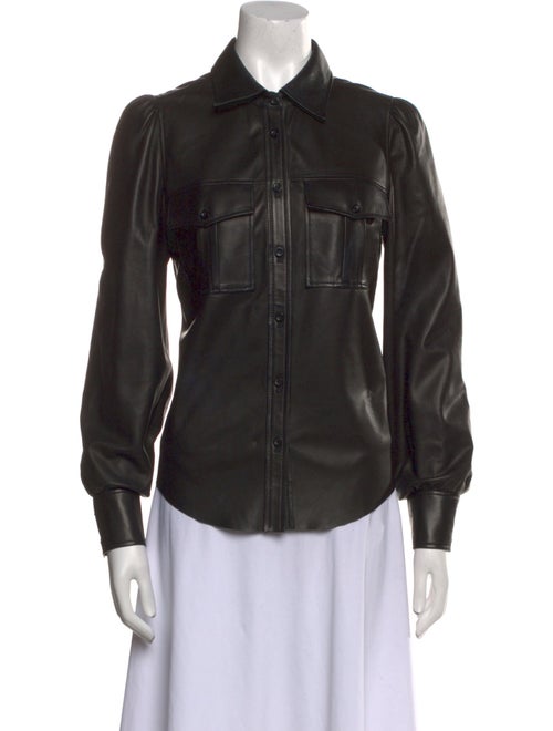 FRAME Leather Long Sleeve Button-Up Top