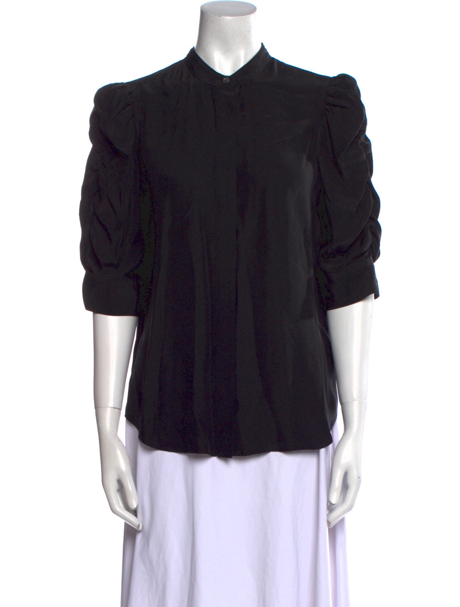FRAME Silk Mock Neck Button-Up Top