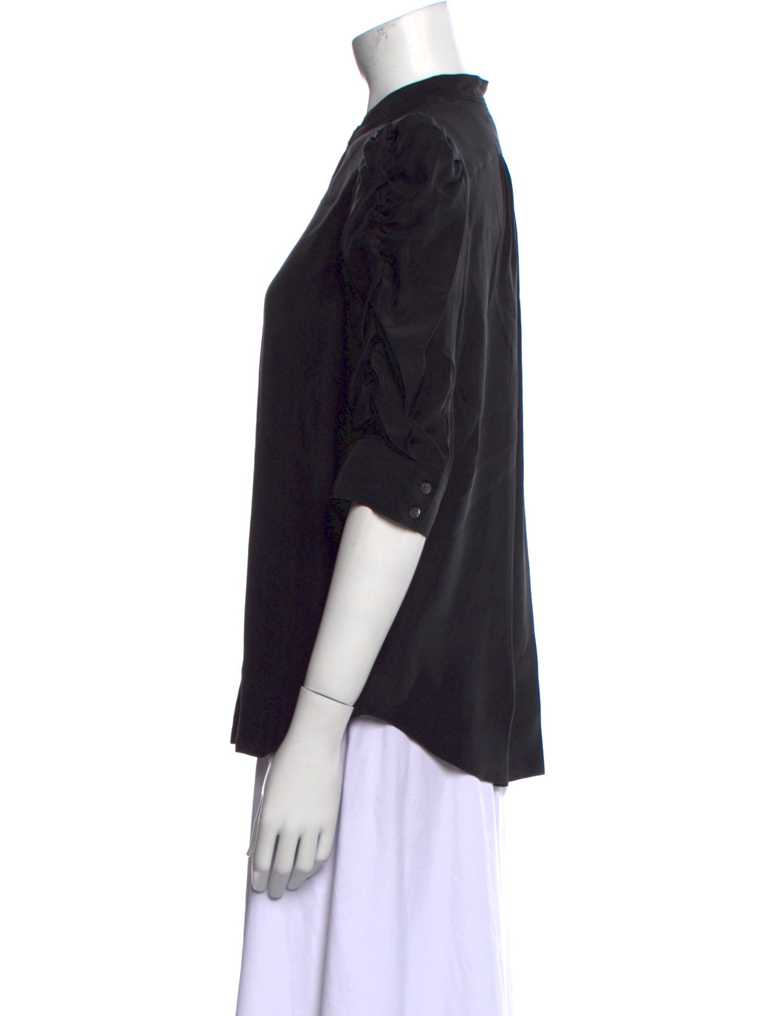 FRAME Silk Mock Neck Button-Up Top