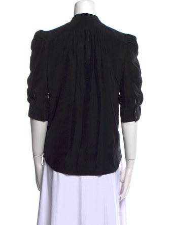 FRAME Silk Mock Neck Button-Up Top