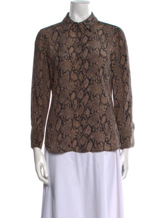 FRAME Silk Animal Print Button-Up Top