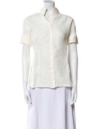 FRAME Linen Short Sleeve Button-Up Top