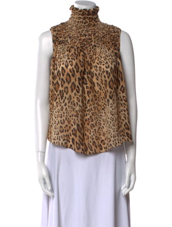 FRAME Animal Print Turtleneck Top