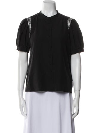 FRAME Silk Crew Neck Button-Up Top