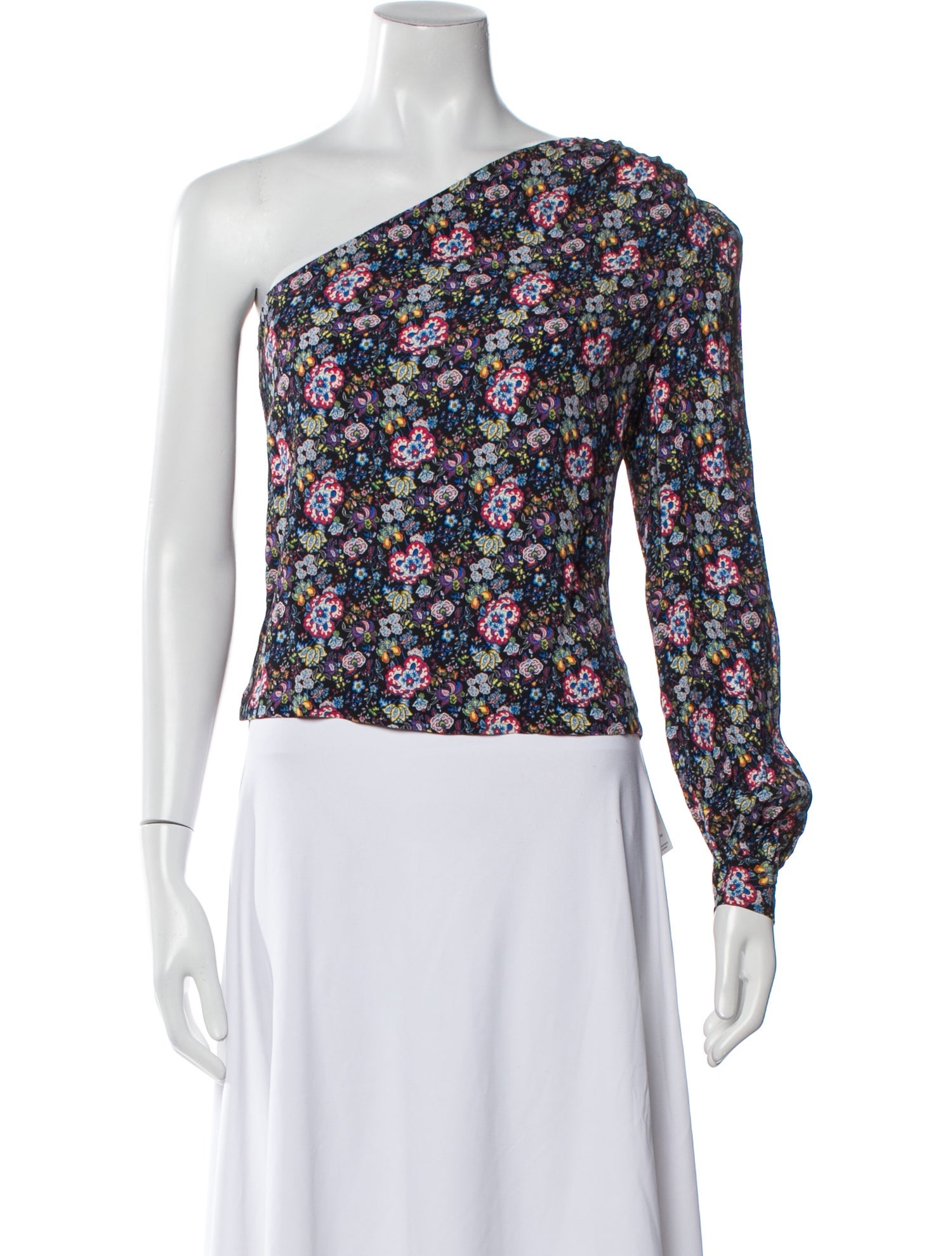 FRAME Floral Print One-Shoulder Crop Top