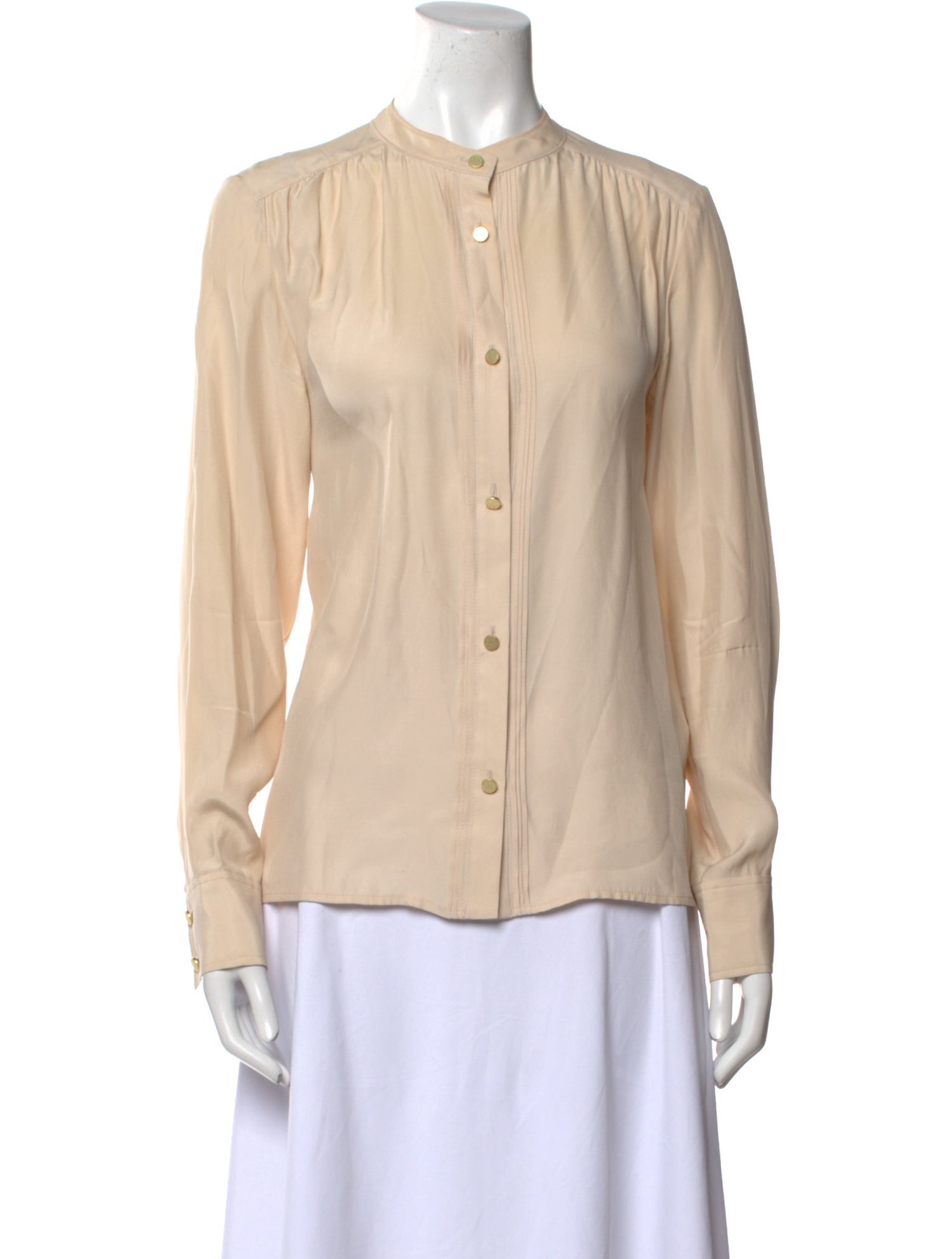 FRAME Silk Mock Neck Button-Up Top