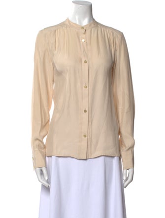 FRAME Silk Mock Neck Button-Up Top