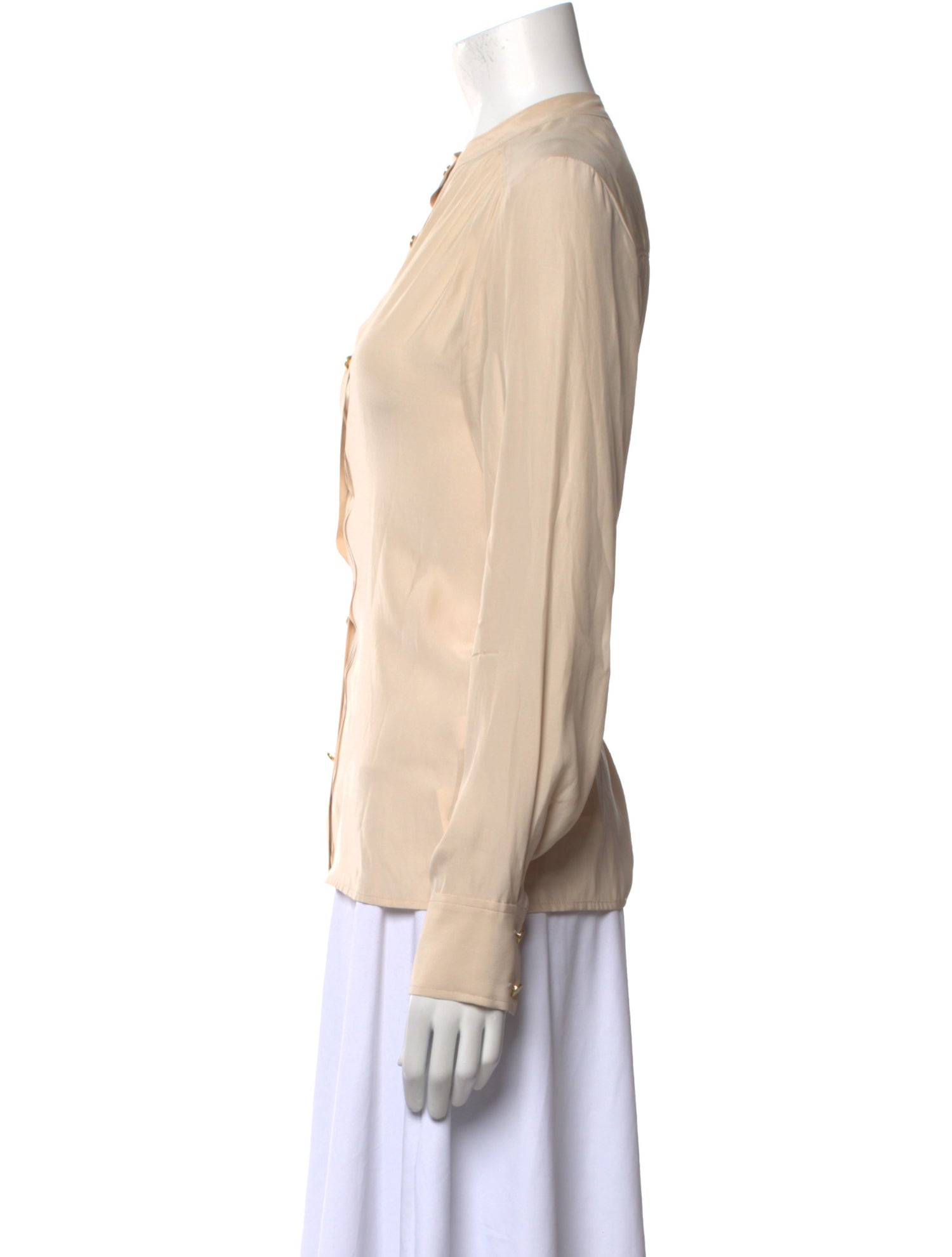 FRAME Silk Mock Neck Button-Up Top