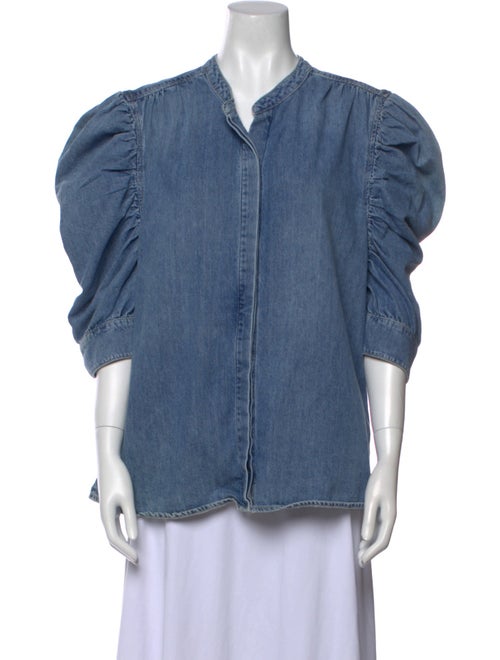 FRAME V-Neck Three-Quarter Sleeve Button-Up Top