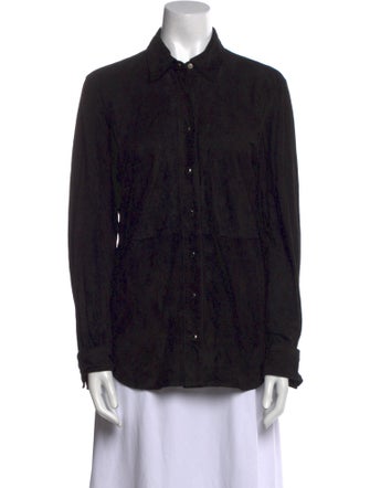 FRAME Leather Long Sleeve Button-Up Top