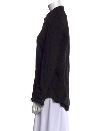 FRAME Leather Long Sleeve Button-Up Top