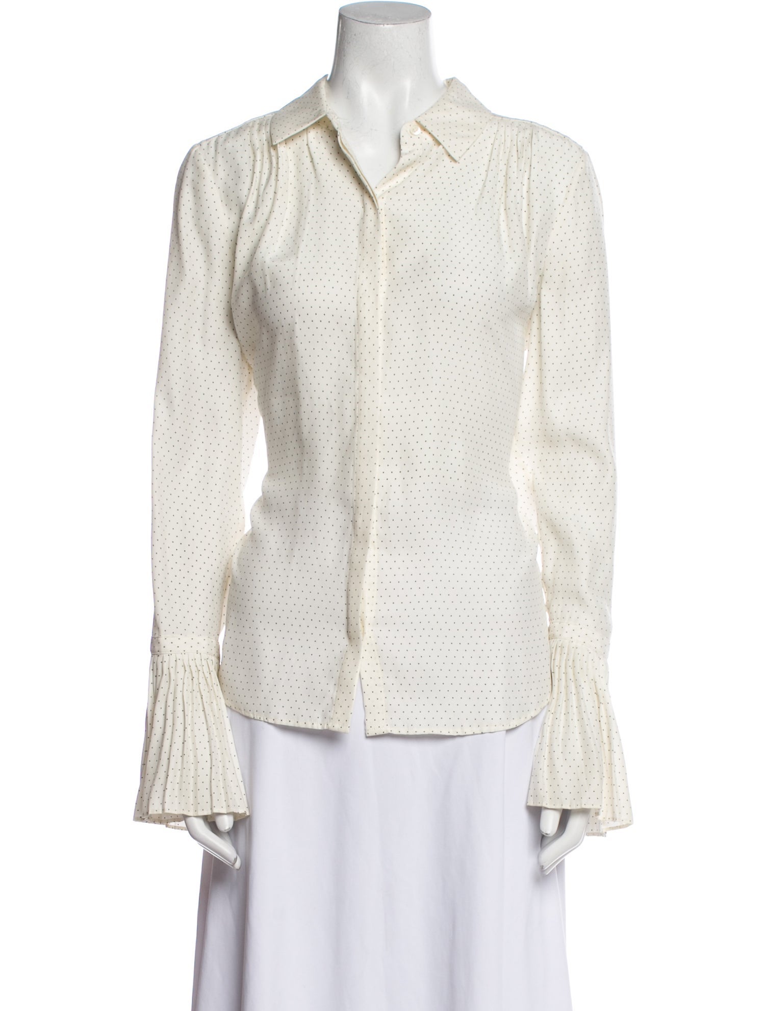 FRAME Silk Polka Dot Print Button-Up Top