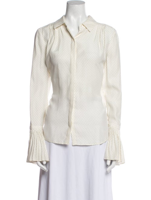 FRAME Silk Polka Dot Print Button-Up Top