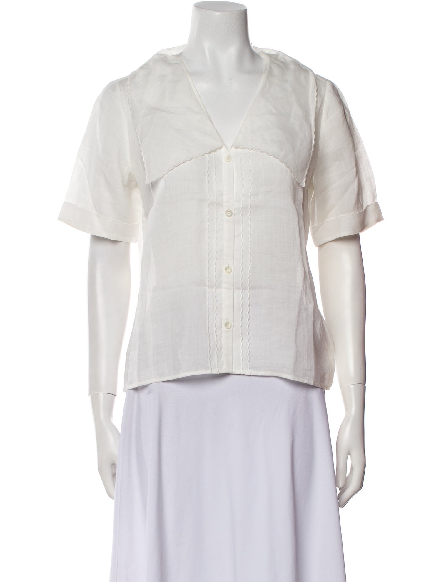 FRAME V-Neck Short Sleeve Button-Up Top