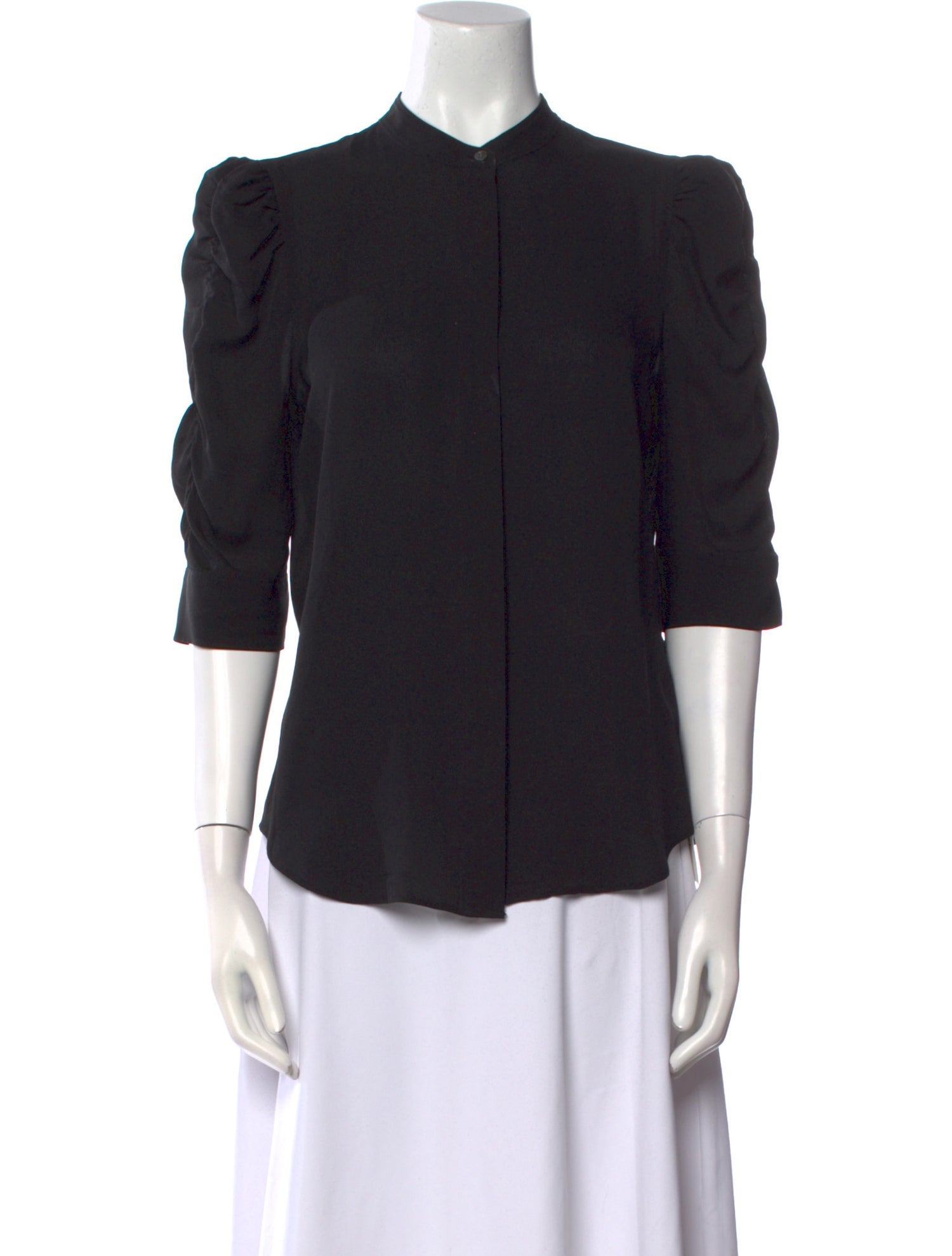 FRAME Silk Mock Neck Button-Up Top