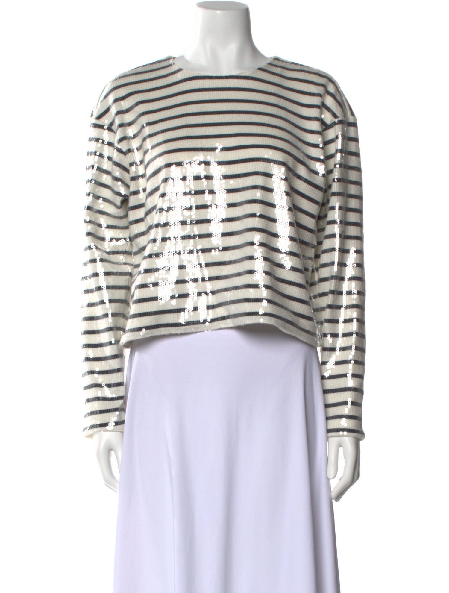 FRAME Striped Crew Neck Crop Top