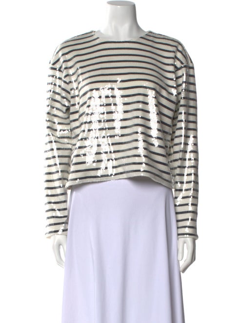 FRAME Striped Crew Neck Crop Top